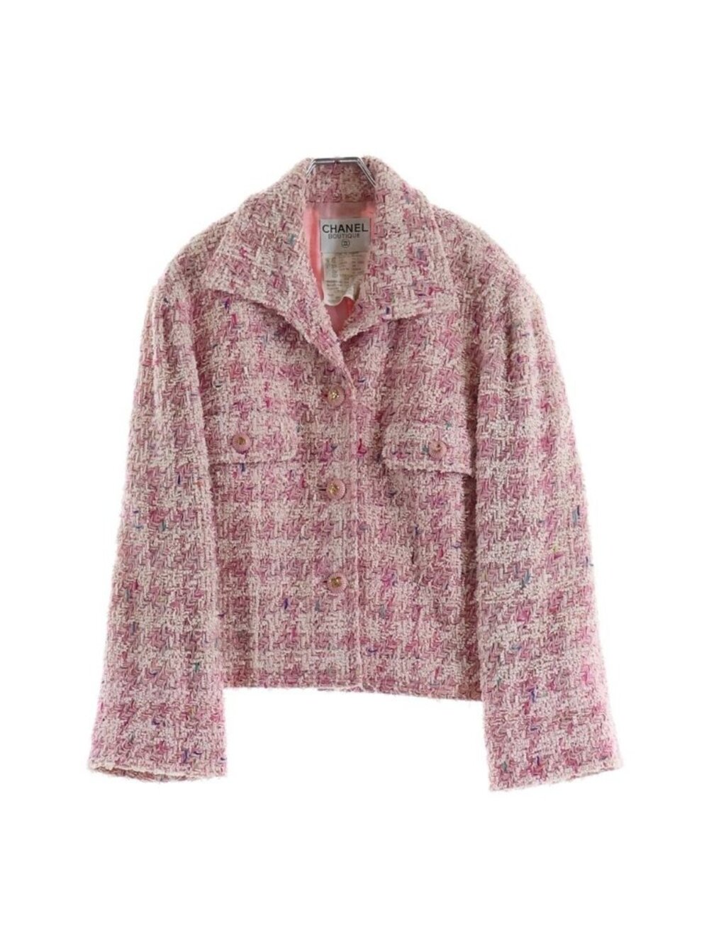 Chanel 93c CC Logo Tweed Jacket Pink Gold